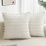 ZWJD 2er Set Beige Kissenbezug 45x45 Kordsamt Sofakissen Weiche Kissenhülle Boho Kissenbezüge Dekokissen Moderne Kissen Deko für Couch Schlafzimmer Zuhause Auto Dekor Zierkissenbezüge Creme