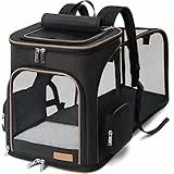 Lekesky Groß Katzenrucksack Hunderucksack für Katzen und Hunde bis 8-10kg, Erweiterbar Faltbare Haustier Rucksack, Schwarz, XL
