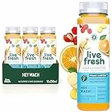 LiveFresh Vitamin C Saft – Hey Wach – 12x250ml – Mit Ingwer und Koffein – Vegane Fruchtsäfte ohne Zuckerzusatz