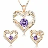 CDE Schmuckset Damen Muttertagsgeschenk 925 Sterling Silber Forever Love Herz Rosegold Geburtsstein Halskette und Ohrringe Set für Frauen Schmuck Geschenk Geburtstag Valentinstag Weihnachten