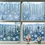 Fensterbilder Weihnachten Weihnachtsdeko Fenster Selbstklebend Fensterdeko Innen Fenstersticker Schneeflocken Eiszapfen Deko Fensteraufkleber für Weihnachten Winter