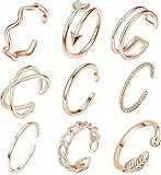 Eniyou 9 PCS Ringe Frauen Set Rosegold, Verstellbare Ringe Schmuck Boho Niedliches Minimalistischer Vintage, Fingerringe Knoten Wellen Stapelbar Statement Ringe, für Damen Mädchen