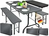 KESSER® Bierzeltgarnitur 3er Set, Klapptisch + 2X Sitzbank – Gartenmöbel Set für 8 Personen, 183x76x74cm, Bierbankgarnitur für Garten, Balkon, Camping & Party, Abdeckung & Kofferfunktion, Anthrazit