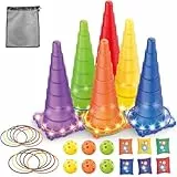 Ysityum Kinderparty Wurfspiele Ringwurfspiel,Abwechslungsreiches Gameplay,Outdoor Spiele，Throwing Games - Ring Toss Game, Cone & Sandbags,Wurfspiele Gartenspiele.