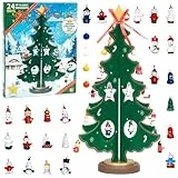 Angenster Weihnachten Adventskalender 2024, 24 Tage Xmas Countdown Adventskalender mit Weihnachtsbaum und 24 Ornamenten, Idee Weihnachten Adventskalender für Frauen Männer Jungen Mädchen (4 Blatt)