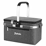 22L Kühlkorb Einkaufskorb mit Kühlfunktion Tragekorb Faltbar Picknickkorb mit Deckel Klappkorb Thermokorb Isoliertasche Faltbar Einkaufstasche mit Alurahmen-für Reisen/Picknick/Einkaufen