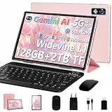 DEERTiME 2026 Gemini AI Tablet 10 Zoll Android Tablet,128GB ROM+2TB TF, Octa-Core, 2.0GHz,5G+2.4G WiFi, BT 5.0, 8000mAh, Widevine L1,8+5MP, AGPS, 3 in 1 Tablet PC Mit Tastatur und Maus-Roségold