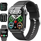 Smartwatch Damen Herren mit Bluetooth-Telefonfunktion, 1,85 Zoll Touchscreen Fitnessuhr, IP68 wasserdicht, SpO2, Herzfrequenz und Schlafmonitor, Schrittzähler sowie 100+ Trainingsmodi für Android iOS