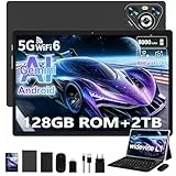 Dghrti 2026 Tablet 10 Zoll Android, 128GB ROM/TF 2TB, Octa-Core Prozessor, 8000mAh, BT5.0, 8MP+5MP, WiFi 5G+2.4G, Face ID, Widevine L1, Augenschutz, Tablet mit Tastatur & Maus Metallkörper-Schwarz