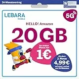LEBARA Handytarif Hello! 20 | 20 GB Datenvolumen | 4,99€ mtl. | 5G mit bis zu 50 Mbit/s | Allnet-Flat Telefonie & SMS Deutschland inkl. EU-Roaming | 50 Auslandsminuten inkl. SIM-Karte