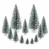 12 Stück Miniatur Weihnachtsbaum Mini Künstliche Schnee Frost Bäume mit Sockel, Winter Ornamente Tabletop Modell Bäume für Weihnachten DIY Handwerk Mikro Landschaft Party Dekoration