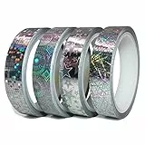 Finest Folia 4 Rollen x 10 Meter Glitzer Hologramm Zierstreifen Set Basteln DIY Tapeart Washi tape Klebeband für Auto Motorrad Boot Modellbau Deko Streifen selbstklebend (10 mm)
