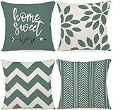 ZWJD Kissenbezug 40x40 4er Set Dekokissen Kissenbezüge Dekoration Outdoor Kissenbezüge Leinen Dekokissen für Schlafzimmer, Sofa, Stuhl, Bett, Garten (40 x 40 cm,Wassergrün)
