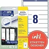 AVERY Zweckform L6060-25 Ordnerrücken Etiketten (240 Rückenschilder mit ultragrip, 34x192mm auf A4, schmal/kurz, selbstklebend, absolut blickdicht, bedruckbare Ordneretiketten) 30 Blatt, weiß