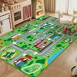 Capslpad Kinderteppich 100x160cm rutschfest Stadtplan Spielteppich Pädagogischer Spielteppich Maschinenwaschbar Kurzer Flor Autoteppich Kinder für Kinderzimmer Schlafzimmer Spielzimme Grün