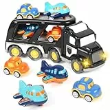Zoelele LKW Spielzeug Transporter für Kinder ab 3 Jahren, 5-in-1 Spielzeugauto-Set mit Licht & Sound, inkl. 4 Mini Rennwagen, Tragbarer Autotransporter, Jungen Mädchen 3-7 Jahre