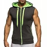 Ophestin Herren ärmellose Hoodies Zip Up Sweatshirt Mode Kordelzug Kontrast Farbe Kapuze Tank Top mit Taschen Dunkelgrau XL