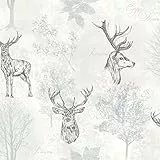 Arthouse Geätzt Hirsch Mono Weich Papier Hirschkopf Muster Tapete 901808