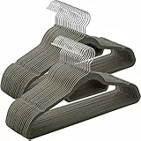 SONGMICS 50 Stück Kleiderbügel Samt, 0,6 cm dick, Anzugbügel Jackenbügel mit Rutschfester Oberfläche, mit Zwei Einkerbungen, 360 degreedrehbarer Haken, Antirutsch, grau CRF50V, 45 x 23,5 x 0,6 cm