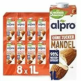 Alpro Mandeldrink Ohne Zucker – Quelle von Calcium und Vitaminen – Zuckerfrei, glutenfrei, fettarm, ohne Laktose, vegan und milchfrei – 8 x 1 L – Haltbar