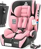 KIDIZ® Autokindersitz mit Isofix i-Size R129 100-150cm bis 12 Jahre, Kinderautositz Gruppe 1/2/3, mitwachsender Kindersitz, 5-Punkt-Gurt & höhenverstellbare Kopfstütze, Sitzerhöhung Auto, Rosa