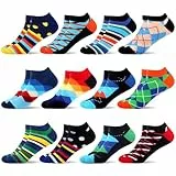 WeciBor Herren Kurze Socken Bunt Lustige Gemusterte Lässig Knöchelsocken,12 Paar Geometrisch, Größe 43-46