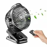 8000mAh Mini USB Clip Ventilator Akku, 13cm Klein Tischventilator mit Fernbedienung, 5-Gang, LED-Anzeige, 360° Rotation, Aufladbar Batterie Portable Table Fan für Zuhause Büro Camping Kinderwagen