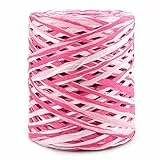 G2PLUS Bast Papierband, Bast Geschenkband Raffiabast Papier Schnur für Basteldekoration, Geschenkverpackung, Weben, Bündeln (Rosa und Weiß)
