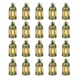 Romadedi Laterne Gold Hochzeit Tischdeko - 20er Set Mini Laterne zum Aufhängen, mit LED Kerzen für Party Deko, Weihnachten, Ramadan, Garten, Balkon, Outdoor, Orientalische