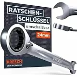 PRESCH Ratschenschlüssel 24mm umschaltbar - Minimaler Rückholwinkel (3°, 120 Zähne) - 15° abgewinkelt für beengte Stellen - Robuste, präzisionsgefertigte Ringratschenschlüssel