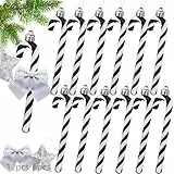 30 Stück Weihnachtsbaumschmuck, Zuckerstangen Weihnachtsbaum, Christbaumanhänger Zuckerstange Deko, SzonMcnl Weihnachtsdeko Anhänger Zuckerstange mit Weihnachtsschleifen (Schwarz&Weiß)