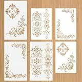 Yuomeaz 6 Stück Vintage Rand Schablonen, Blumen Eckschablonen zum Malen, Wiederverwendbare Eckvorlage für Möbel, Scrapbook, Zeichnen, DIY Handwerk