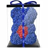 NADIR Rosen Bär Blumenbär mit Geschenkbox, Geburtstagsgeschenk für Frauen, Geschenk für Freundin zum Geburtstag Jahrestag, Rose Bear Teddybär, Geschenk Hochzeitstag (Blau, 25 cm)