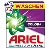 Ariel's schnell auflösendes Pulver Waschmittel Color+, 72 Wäschen, Color+, Fleck-Weg-Power beim 1. Waschen, Sofortige Wirkung, selbst in kaltem Wasser