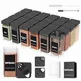 Homhut Gewürzgläser Eckig Set Mit Deckel [24x 120ml], Stabiler Plastik Gewürzstreuer Luftdichte, Gewürzdosen Mit Streueinsatz, Spice Jars Mit 120 Etiketten, Gewürz Organizer Schwarz