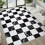 Alishomtll Wohnzimmer Kurzflor Teppich, Anti-Rutsch Weich Waschbar Küchenteppich, Moderner Geometrische Muster Teppich Läufer für Schlafzimmer Kinderzimmer Küche Eingang Schwarz 160x230 cm