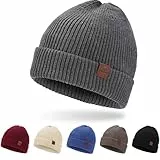 BARFULKER Mütze Herren Damen Winter Beanie Mütze Warme Wintermütze Thermo Dehnbare Strickmützen Bequem Wollmütze Winddichte Laufmützen Cuffed Hats für Frauen Männer Unisex,Grau