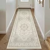 PureCozy Vintage Beige Teppich Flur Läufer 60x180cm Teppichläufer Boho Waschbarer Carpet Weich rutschfest Lang Teppiche Küche Schlafzimmer Bettvorleger Büro Kurzflor Tepich