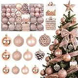 JHWELRG Weihnachtsdeko Weihnachtskugeln 101tlg Set,Roségold Matt,Christbaumkugeln Glitzernden Weihnachtskugeln Kunststoff Set mit Tannenzapfen Weihnachtsbänder für Adventskalender Weihnachts Deko