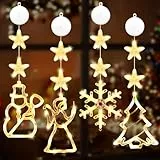 IWTBNOA LED Weihnachtsbeleuchtung Fenster, 4 Stück LED Fensterdeko Weihnachten mit Saugnäpfe, Weihnachtsdeko Lichterkette für Weihnachtsdeko, Fenster, Zimmer, Balkon, Party, Innen Außen Warmweiß