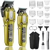 VGR Professioneller Haarschneider für Herren, Kabelloses Barber Set, Haarschneidemaschine Set mit 10 Aufsteckkämmen, USB Wiederaufladbarer Profi Haarschneider mit LED-Anzeige, Gold