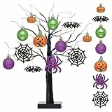 Valery Madelyn 40cm Halloween Deko Künstlichen Baum mit 12 Kugeln, schwarz Baum Deko mit LED Lichtern, Halloween Deko für Tisch Fenster