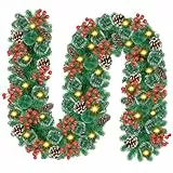 Timiyou Weihnachtsgirlande, 9Ft Tannengirlande mit Tannenzapfen und Rote Beere, Christmas Decorations Innen Aussen,Girlande Weihnachten Geeignet für Haus Treppen Kamin Haustür Terrasse und Gärten