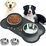 CEASELESLY Edelstahl Hundenäpfe,Hund Futternapf,2 x 400ml Edelstahl Doppel Napf,mit Napfunterlage aus Silikon,Hundeschüssel für kleine mittelgroße Hunde,Katzen/Welpen, Tierfutter