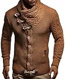 Leif Nelson Herren Strickjacke Schalkragen Slim Fit Winter-Freizeit-Jacke Sommer Moderne Männer Pulli Grobstrick Sweatjacke Langarm Herren schwarzer Hoodie-Pullover, Camel, XXL