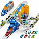 Hot Bee Spielzeug für Jungen ab 3+ Jahr Autospielzeug Tragbar Truck LKW Fahrzeug mit mit 8 Mini Rennen Auto Kleinkinder Transporter Kinderspielzeug Geburtstag für Jungen