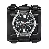 Avaner Herren Armbanduhr Analog Quarzwerk Modische Herrenuhr mit breitem Leder Armband für Männer Sport Wasserdicht mit Tachymeter Zusatzfunktion AN018-07 (Schwarz)