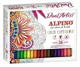 Alpino Color Experience 36 Filzstifte Dual Artist | Doppelspitze: Pinsel und feine Spitze | für Mandala und Lettering | Filzstift-Set