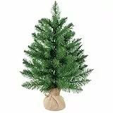 HOMCOM Mini Künstlicher Weihnachtsbaum 60 cm künstlich Tannenbaum mit 70 Spitzen Christbaum mit Leinenbezug Weihnachtsdeko für drinnen Büro Wohnzimmer