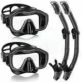 Lealinga Schnorchelset Erwachsene, 2er-Set, Schnorcheln Set mit Panorama Schnorchelmaske und Dry Schnorchel, Anti-Fog wasserdichte Tauchmaske aus Gehärtetem Glas für Tauchen, Schnorcheln, Schwimmen